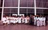 The group of Sai Sevaks doing volunteer duty outside the theatre