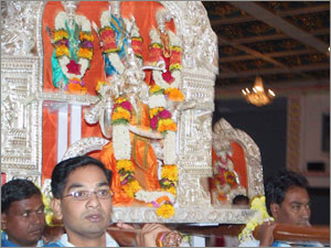 The deities being carried in procession on Rathothsavam Day