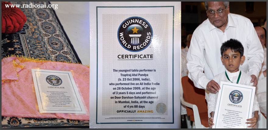 Truptraj Atul Pandya who already holds the Guinness World Record for being the youngest tabla player playing at prasanthi nilayam puttaparthi sathya sai baba ashram